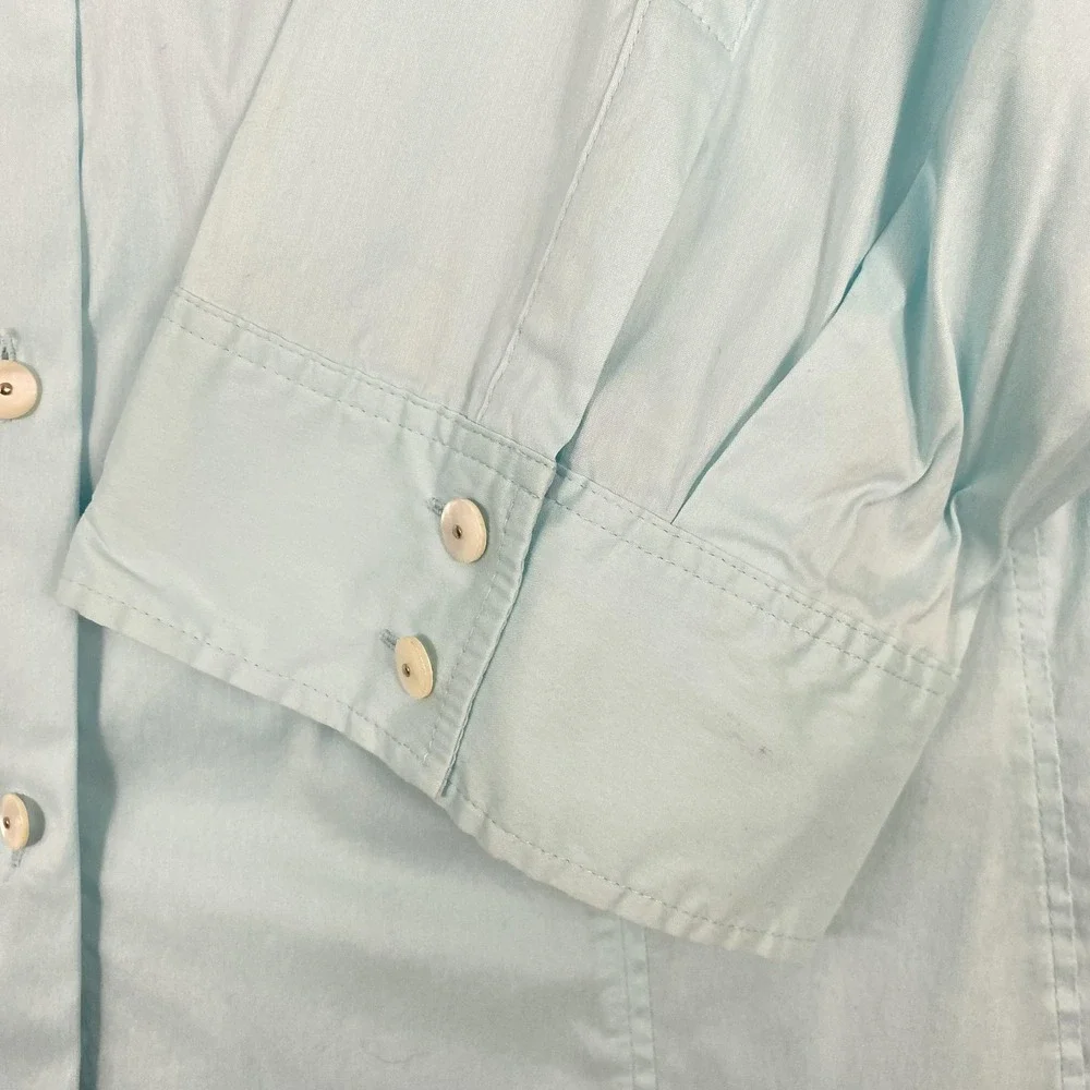 Talbots Shirt Womens 24W Blue Stretch 3/4 Sleeve Collared Button Front Plus Top - Picture 2 of 10